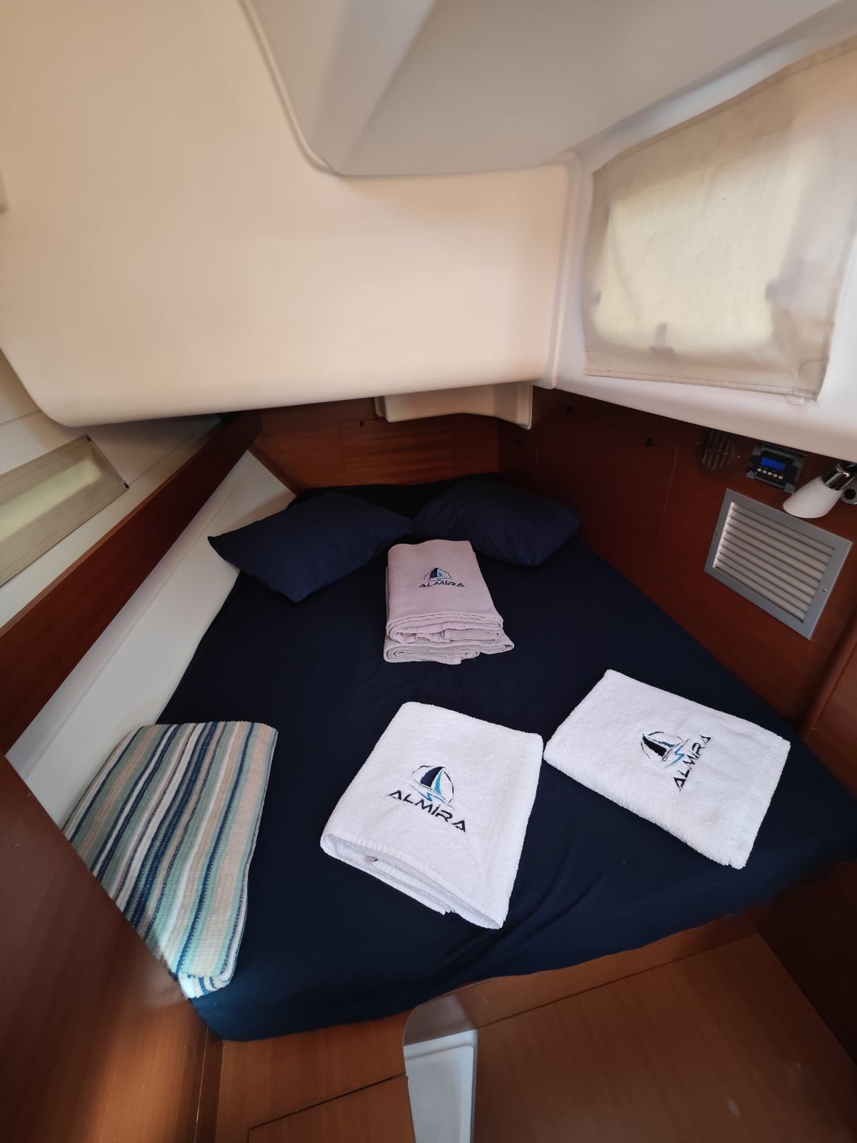 Aft cabin in sailing yacht Dufour 450 Grand Large Grace in Fethiye in Turkey