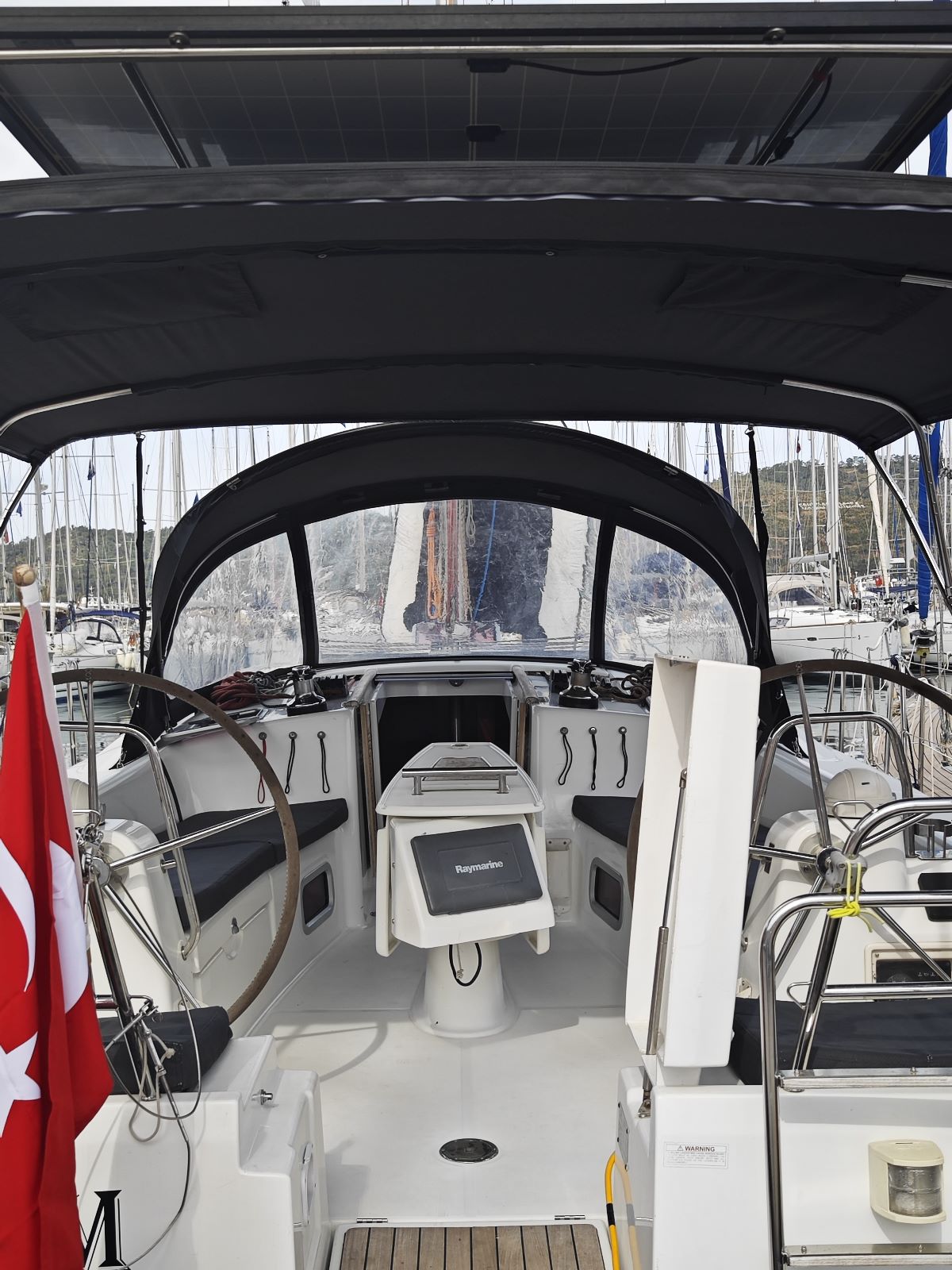 Cockpit of sailing yacht Beneteau Oceanis 40 Violet in Fethiye in Turkey