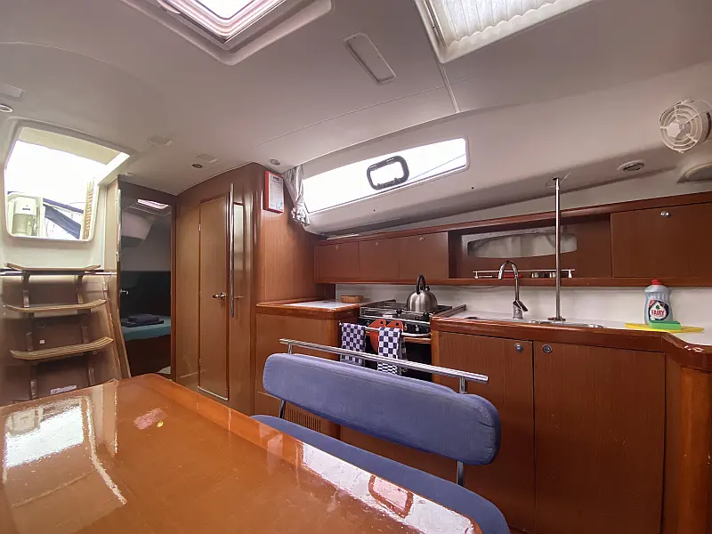 Galley in sailing yacht Beneteau Oceanis 43 Bliss in Fethiye in Turkey