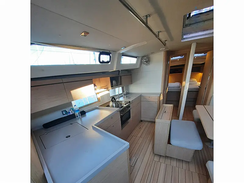 Galley in sailing yacht Beneteau Oceanis 46.1 Melissa in Fethiye in Turkey
