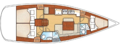 Layout of sailing yacht Beneteau Oceanis 40 Violet in Fethiye in Turkey