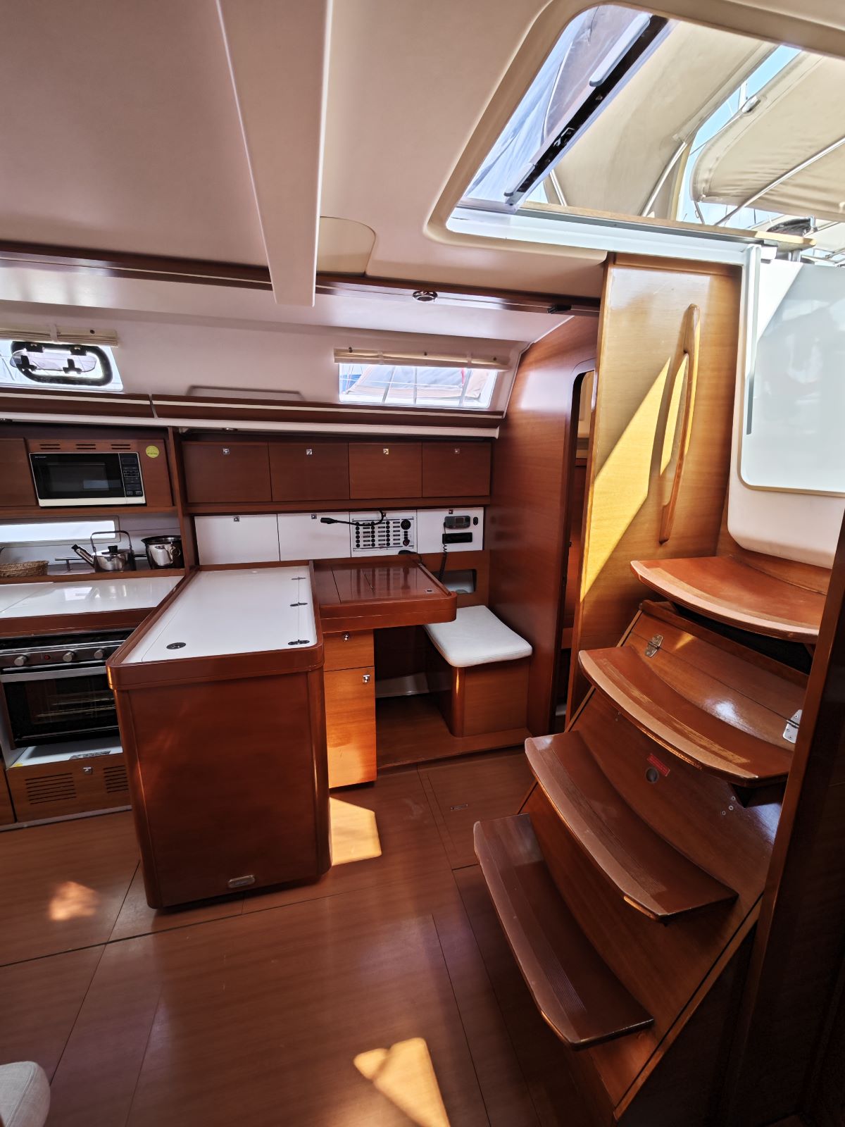Navigation table in sailing yacht Dufour 450 Grand Large Grace in Fethiye in Turkey
